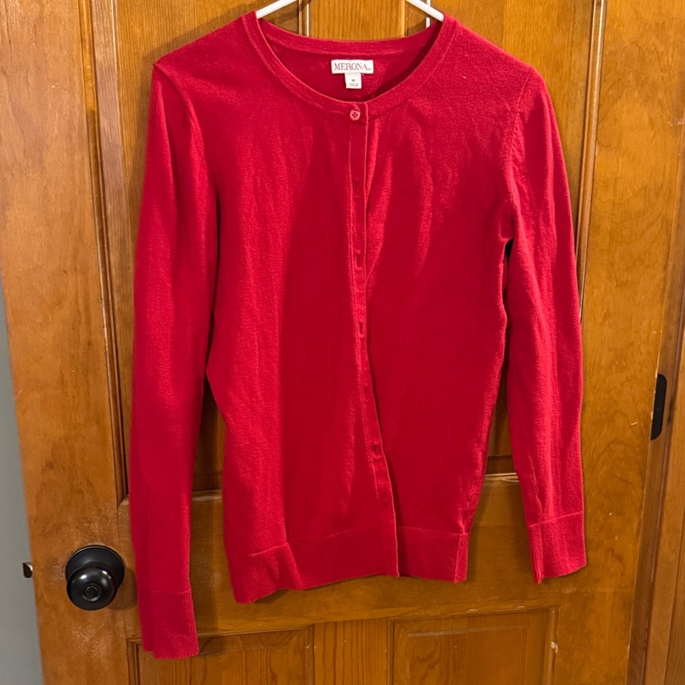 Merona Red Button-Front Crewneck Cardigan